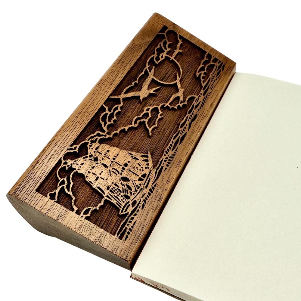 Vintage Walnut Note Pad Holder w/Original Paper & Box Nautical Sailboat Engraved